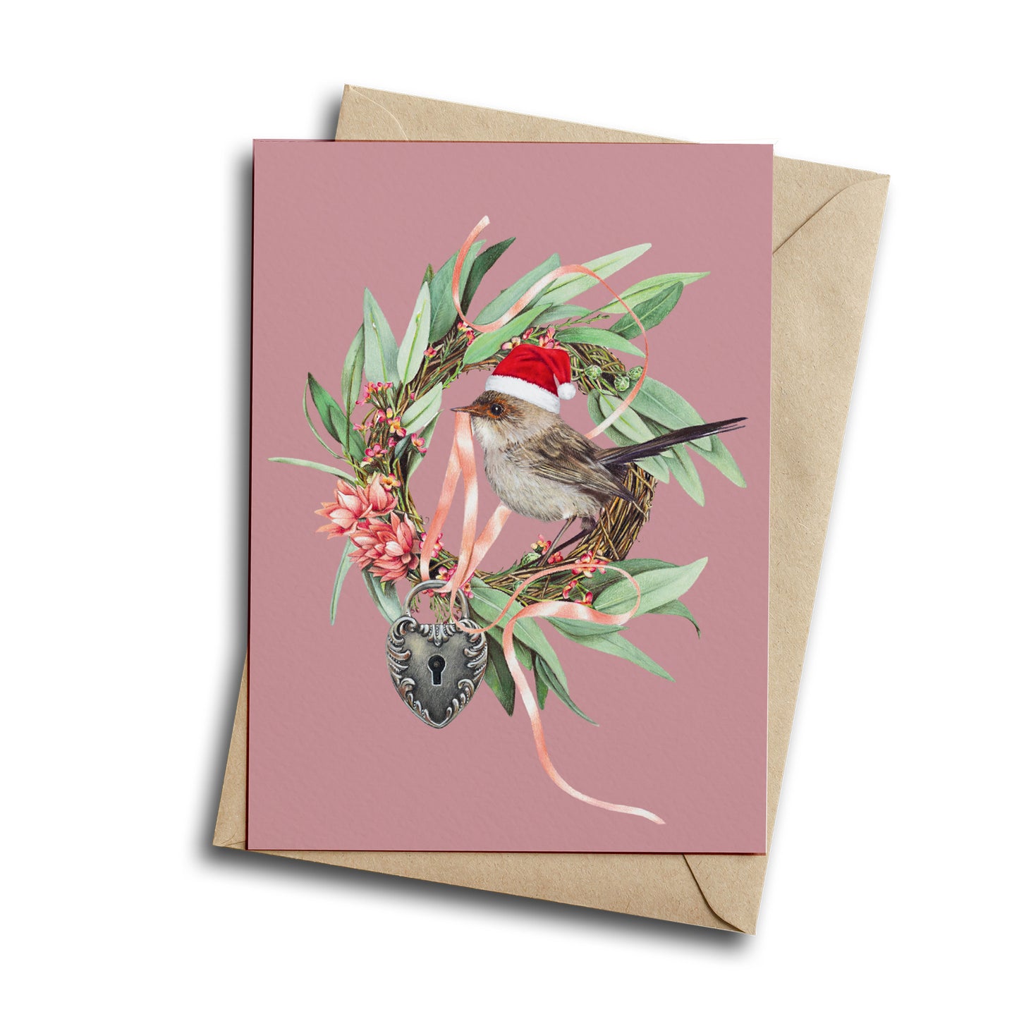 Christmas Wren/plum - Greeting Card