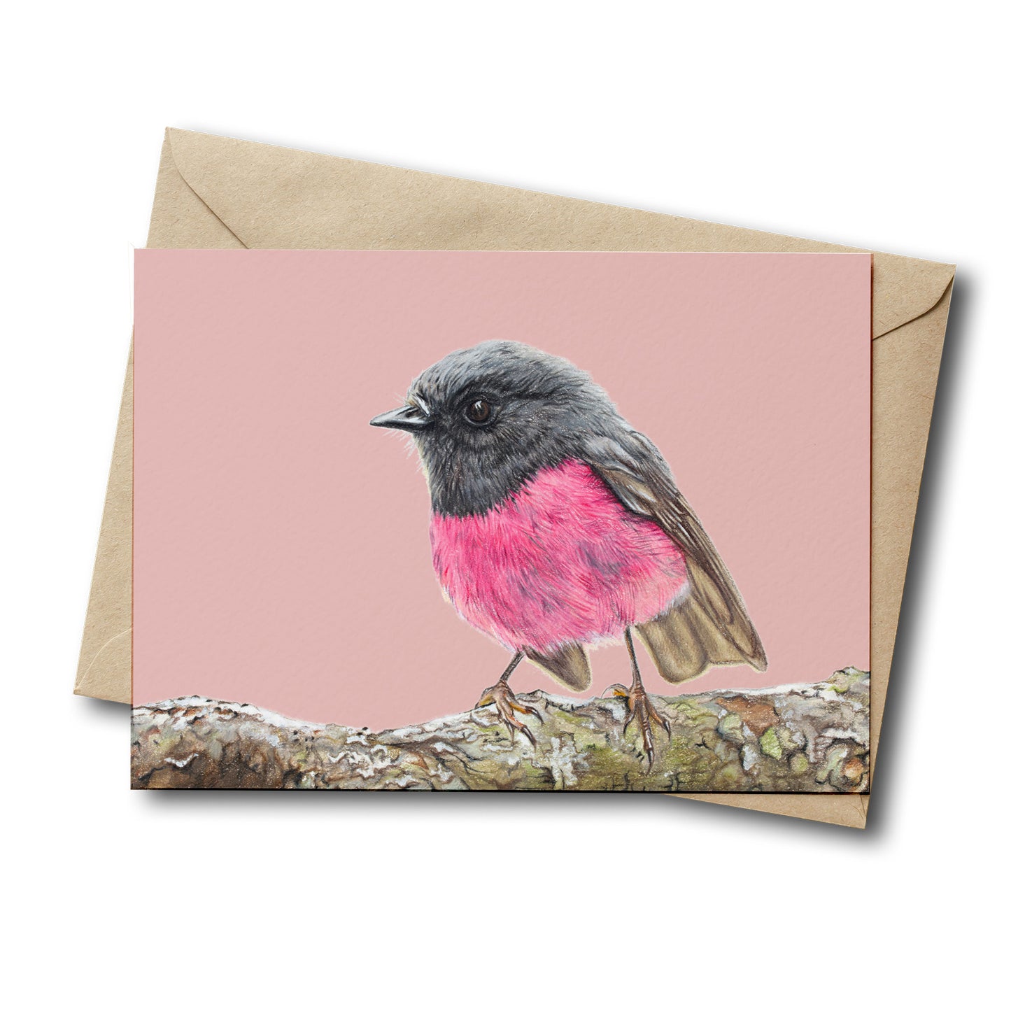 Pink Robin/dusty pink - Greeting Card