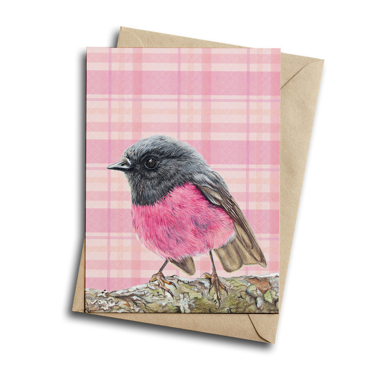 Pink Robin check - Greeting Card