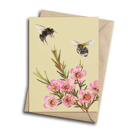 Bumble Bees/Wax Flowers - Greeting Card