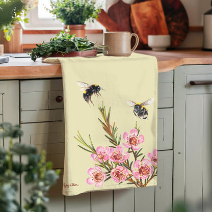 Bees/Wax Flowers Tea Towel
