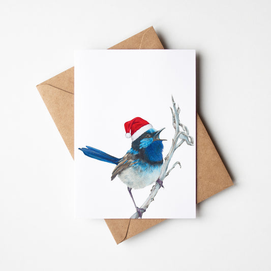 Christmas Blue Wren Greeting Card