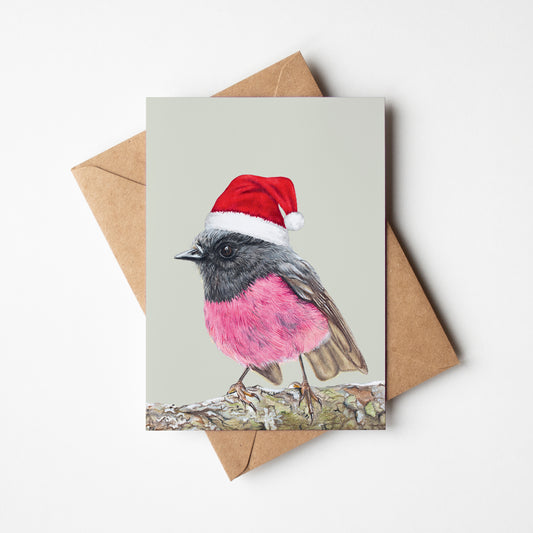 Christmas Pink Robin Greeting Card