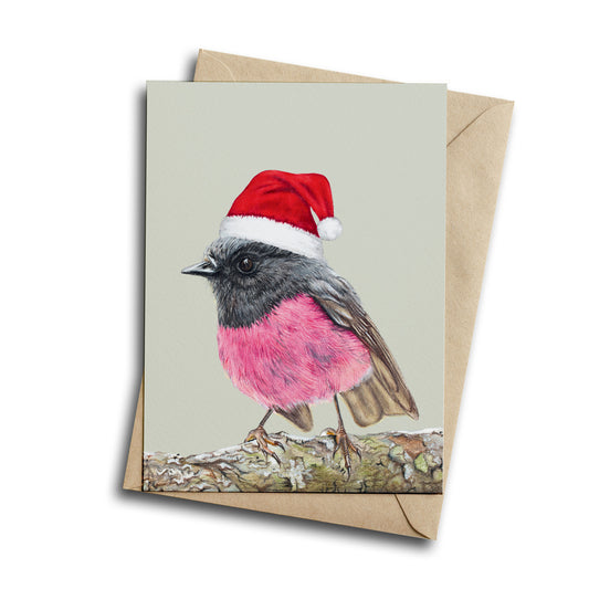 Christmas Pink Robin - Greeting Card