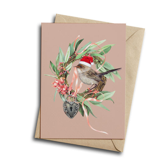 Christmas Wren/beige - Greeting Card