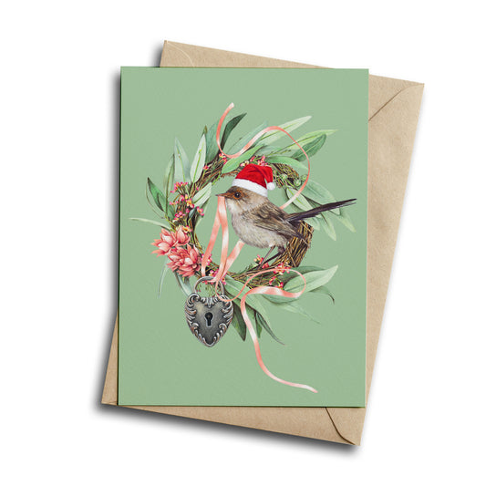 Christmas Wren/green - Greeting Card