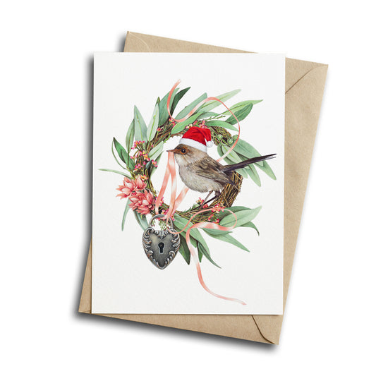 Christmas Wren/white - Greeting Card