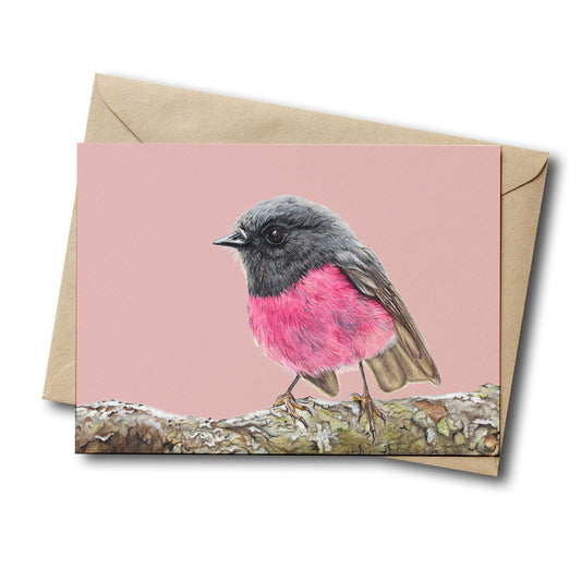 Pink Robin/dusty pink - Greeting Card
