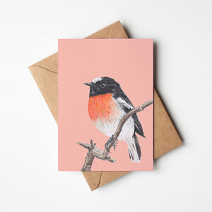 Scarlet Robin/peach Greeting Card