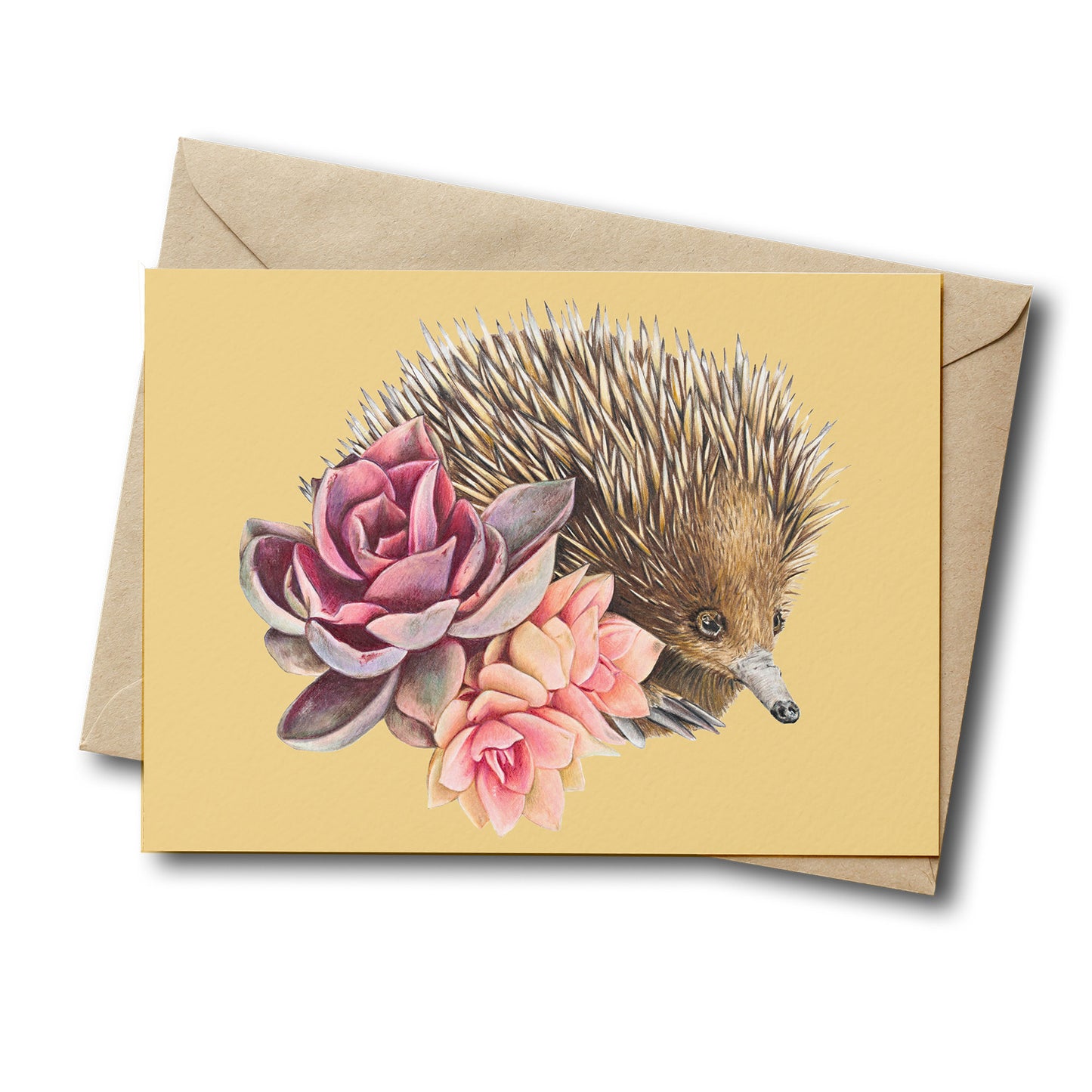 Short-beaked Echidna/yellow - Greeting Card