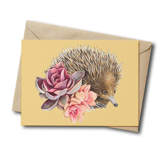 Short-beaked Echidna/yellow - Greeting Card